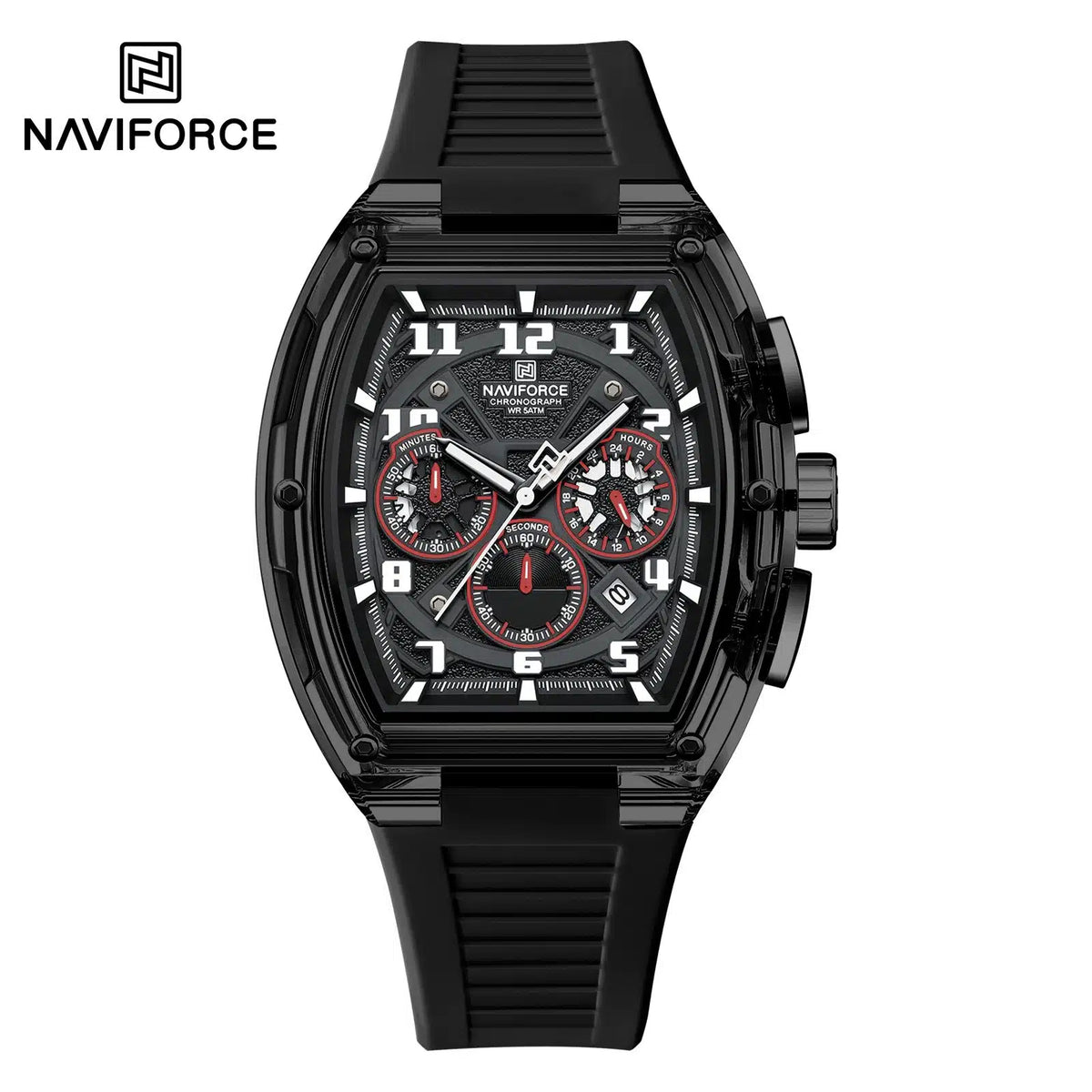 NAVIFORCE NF6118 Men's Chronograph Sports Watch with Black & Red Silicone Strap