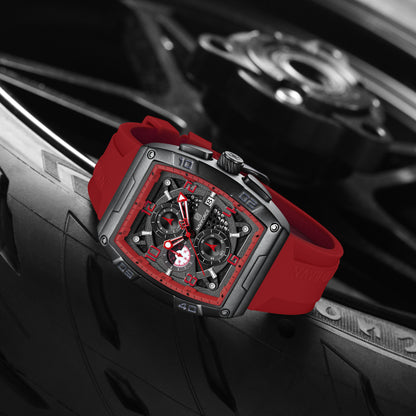 Naviforce NF8052 B/R/R Luminous Hollow Dial Barrel-shaped Sports Watch