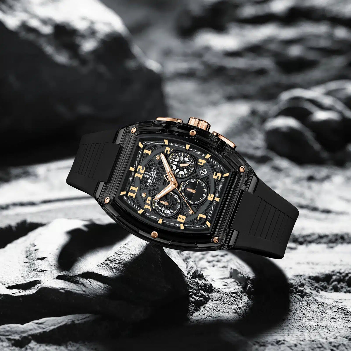 NAVIFORCE NF6118 Men's Chronograph Watch - Black & Rose Gold