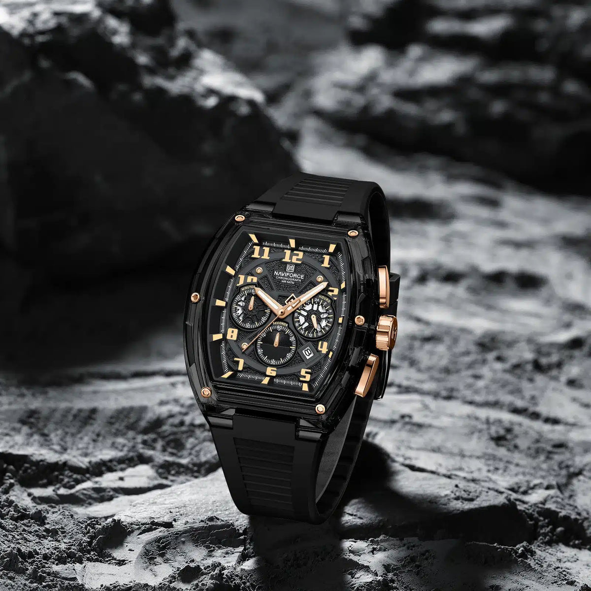 NAVIFORCE NF6118 Men's Chronograph Watch - Black & Rose Gold