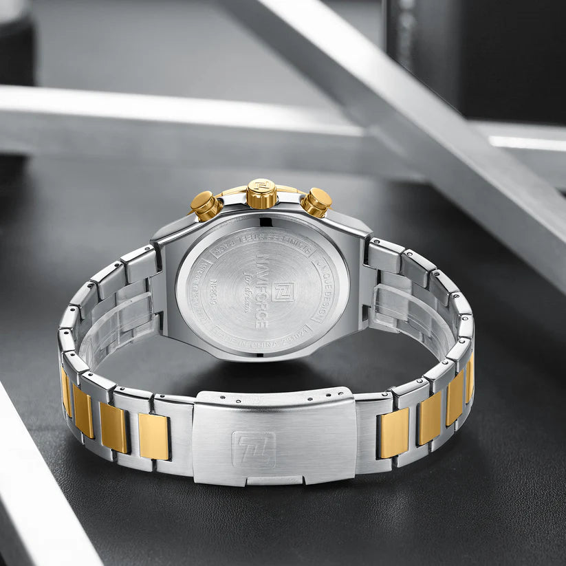 NAVIFORCE Men’s Watch NF8049-S-G-G – Gold Dial Stainless Steel Sport Elegance