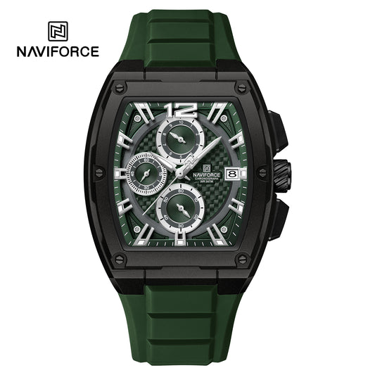 NAVIFORCE NF8050 B GN/GN Barrel-Shaped Case Waterproof Luminous Quartz Multifunction Men’s Watch