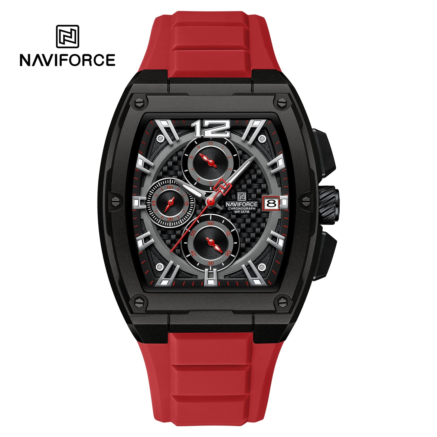 NAVIFORCE NF8050 B/B/R Barrel-Shaped Case Waterproof Luminous Quartz Multifunction Men’s Watch