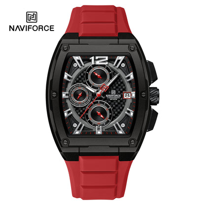 NAVIFORCE NF8050 B/B/R Barrel-Shaped Case Waterproof Luminous Quartz Multifunction Men’s Watch
