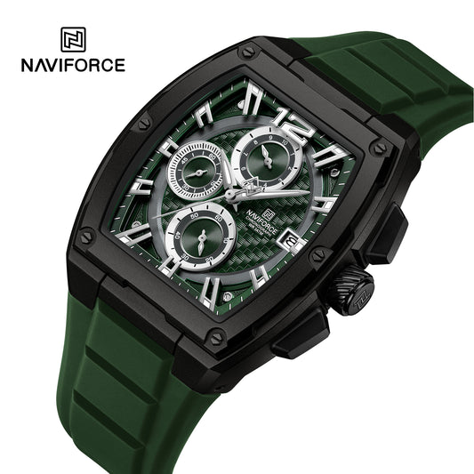 NAVIFORCE NF8050 B GN/GN Barrel-Shaped Case Waterproof Luminous Quartz Multifunction Men’s Watch