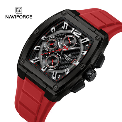 NAVIFORCE NF8050 B/B/R Barrel-Shaped Case Waterproof Luminous Quartz Multifunction Men’s Watch