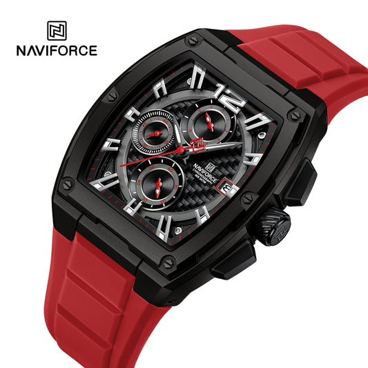 NAVIFORCE NF8050 B/B/R Barrel-Shaped Case Waterproof Luminous Quartz Multifunction Men’s Watch