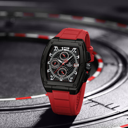 NAVIFORCE NF8050 B/B/R Barrel-Shaped Case Waterproof Luminous Quartz Multifunction Men’s Watch