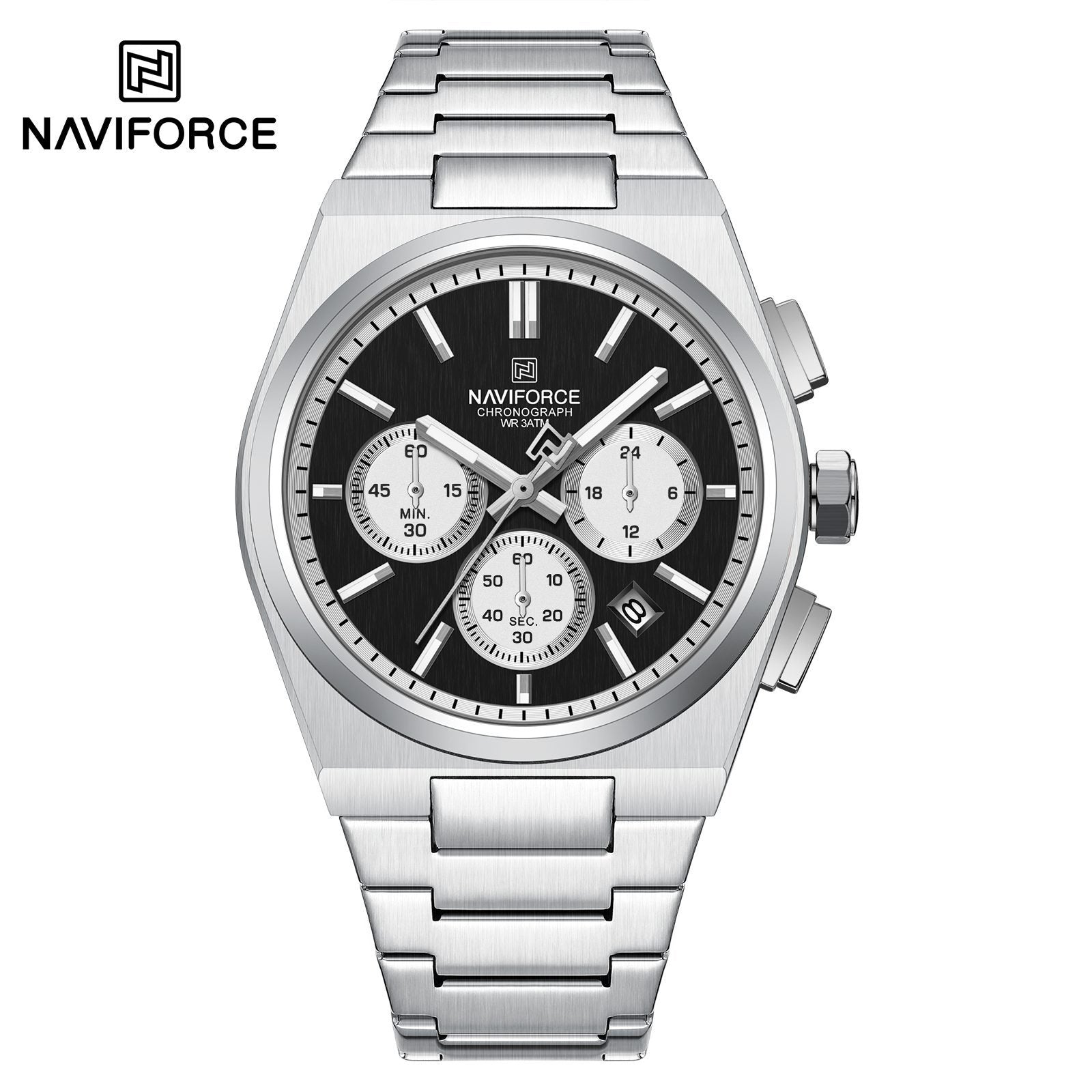 Naviforce NF8048 Men’s Quartz Chronograph Watch with Stainless Steel Strap & Date Display