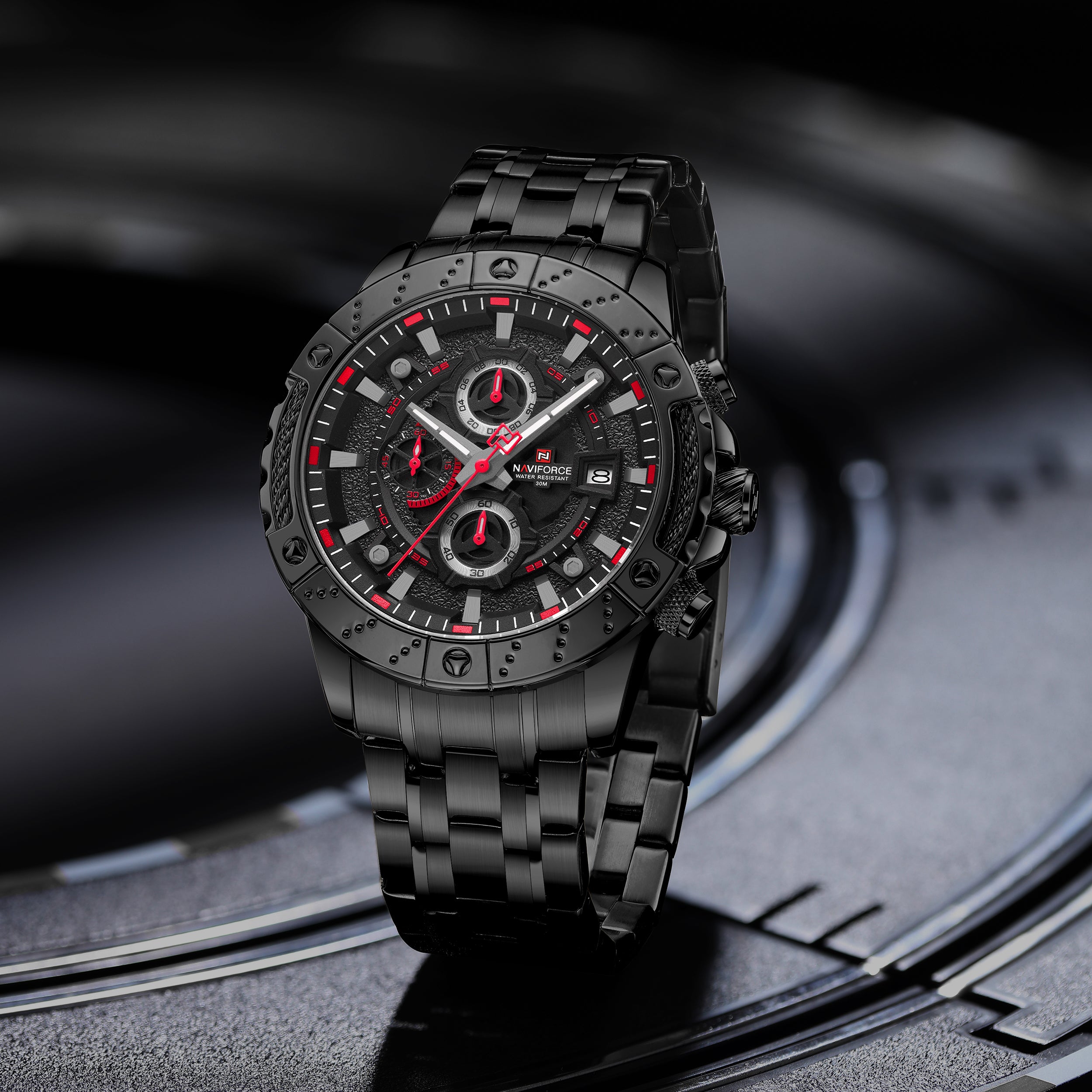 NAVIFORCE NF9227 B/R/B Hollow Mechanical Style Men’s Watch Trendy Fashion Waterproof Sports Luminous Wristwatch Gift for Boyfriend