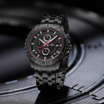NAVIFORCE NF9227 B/R/B Hollow Mechanical Style Men’s Watch Trendy Fashion Waterproof Sports Luminous Wristwatch Gift for Boyfriend