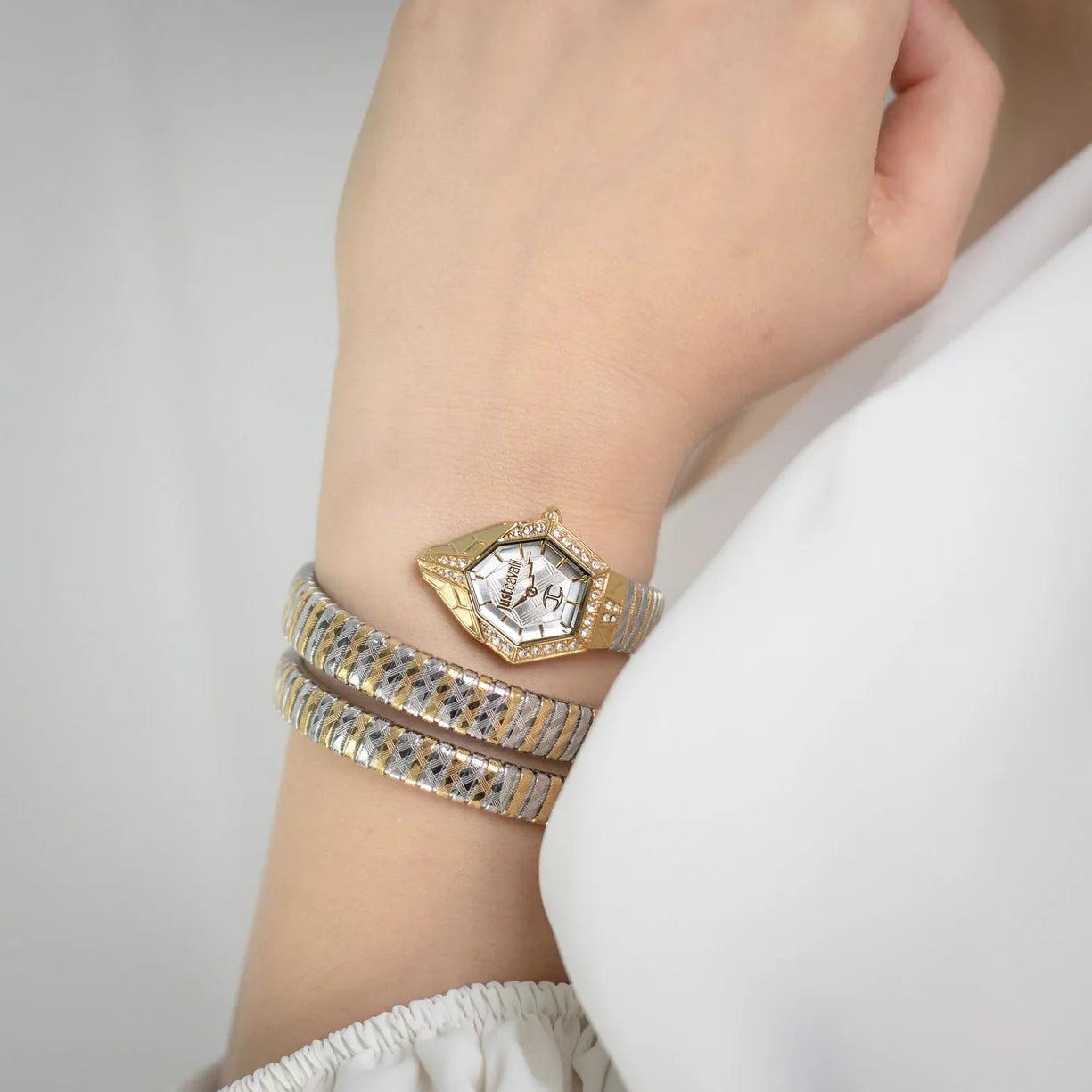 Just Cavalli Just Cavalli Signature Snake Women’s Watch JC1L304M0055 – Silver & Gold Tone – 23 mm