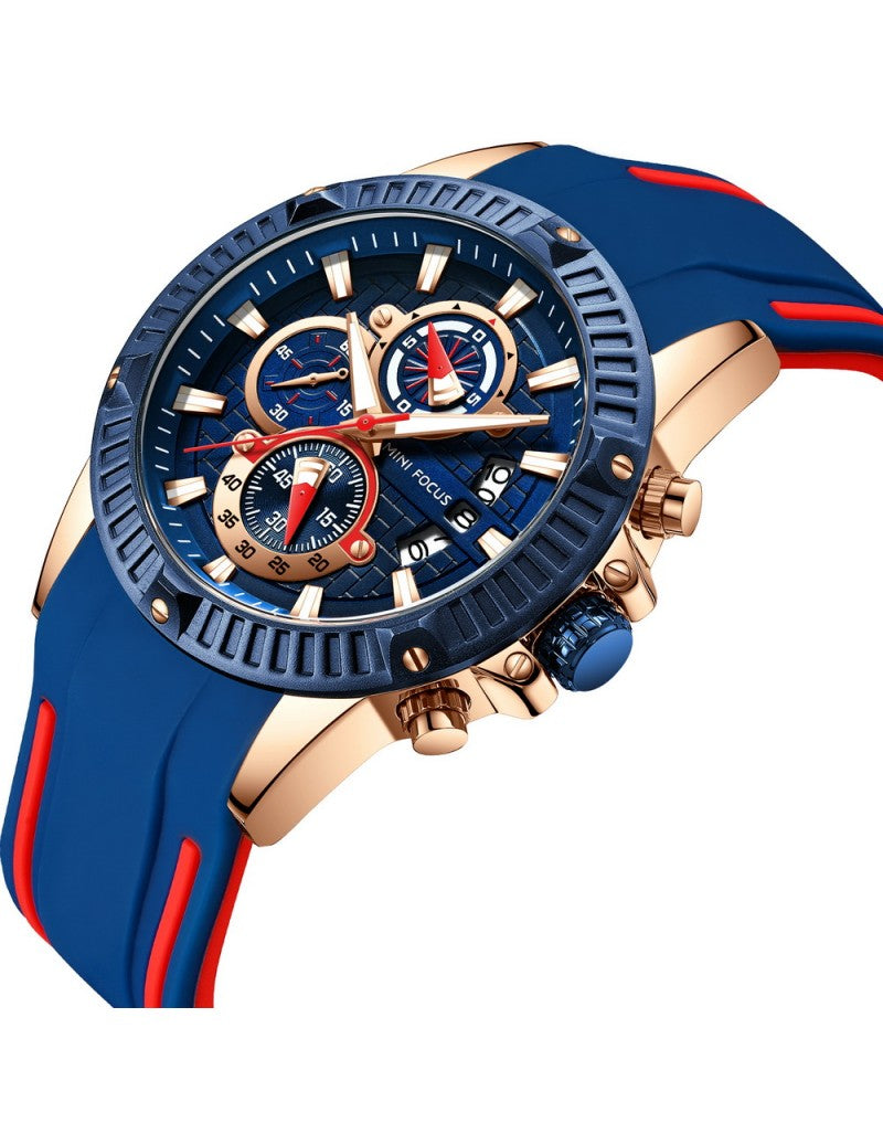 Mini Focus Men's Blue Dial Chronograph Sports-Casual Watch with Blue Silicone Strap (MF0244G.01)