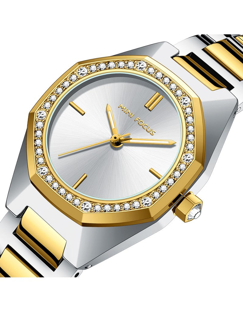Mini Focus MF0433L Women’s Round Stainless Steel Watch – Japanese Quartz, Crystal Bezel, 3ATM