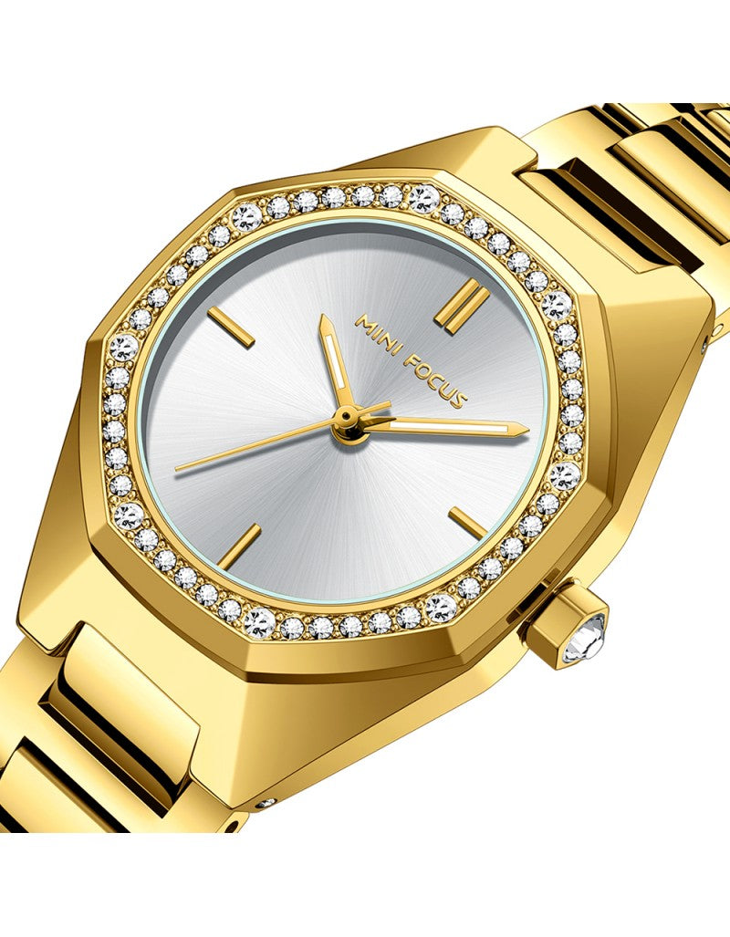 Mini Focus MF0433L.03 Women’s Round Stainless Steel Watch – Japanese Quartz, Crystal Bezel, 3ATM