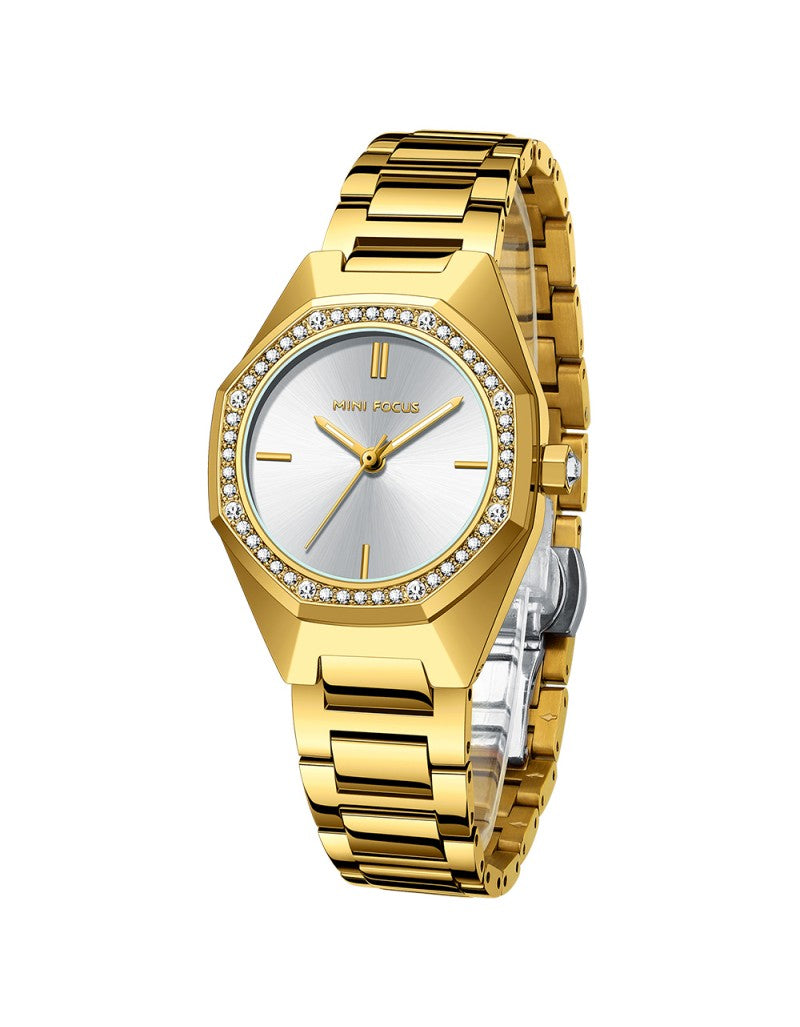 Mini Focus MF0433L.03 Women’s Round Stainless Steel Watch – Japanese Quartz, Crystal Bezel, 3ATM