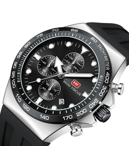 Mini Focus Watch with Black Dial & Silver Case For Men MF0488G