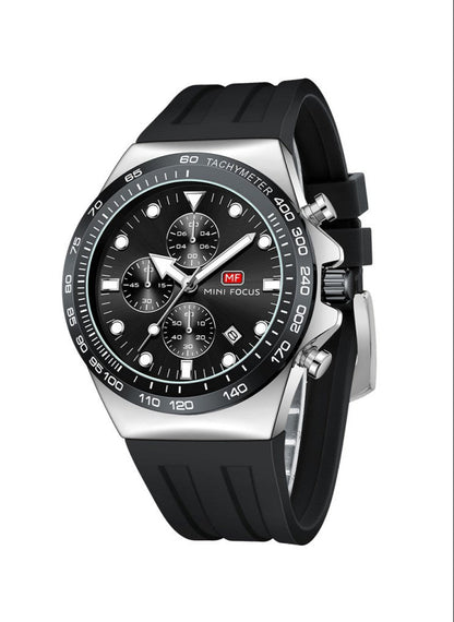 Mini Focus Watch with Black Dial & Silver Case For Men MF0488G