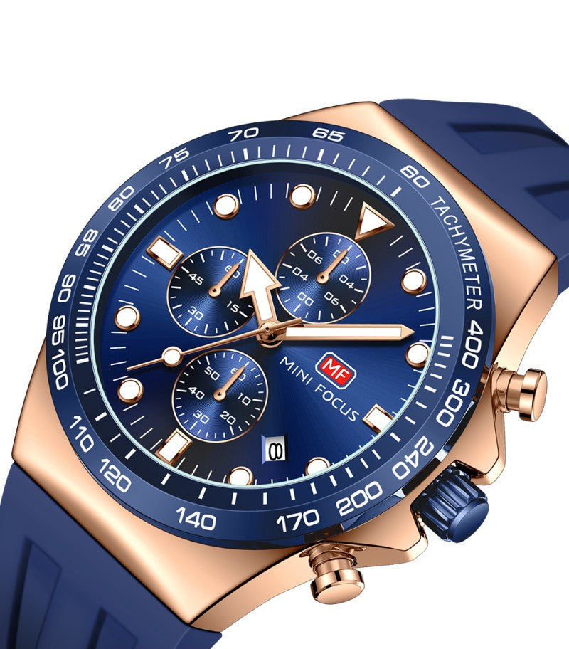 Mini Focus Watch with Blue Dial & Rose Gold Case For Men MF0488G