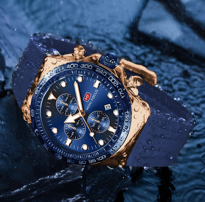 Mini Focus Watch with Blue Dial & Rose Gold Case For Men MF0488G
