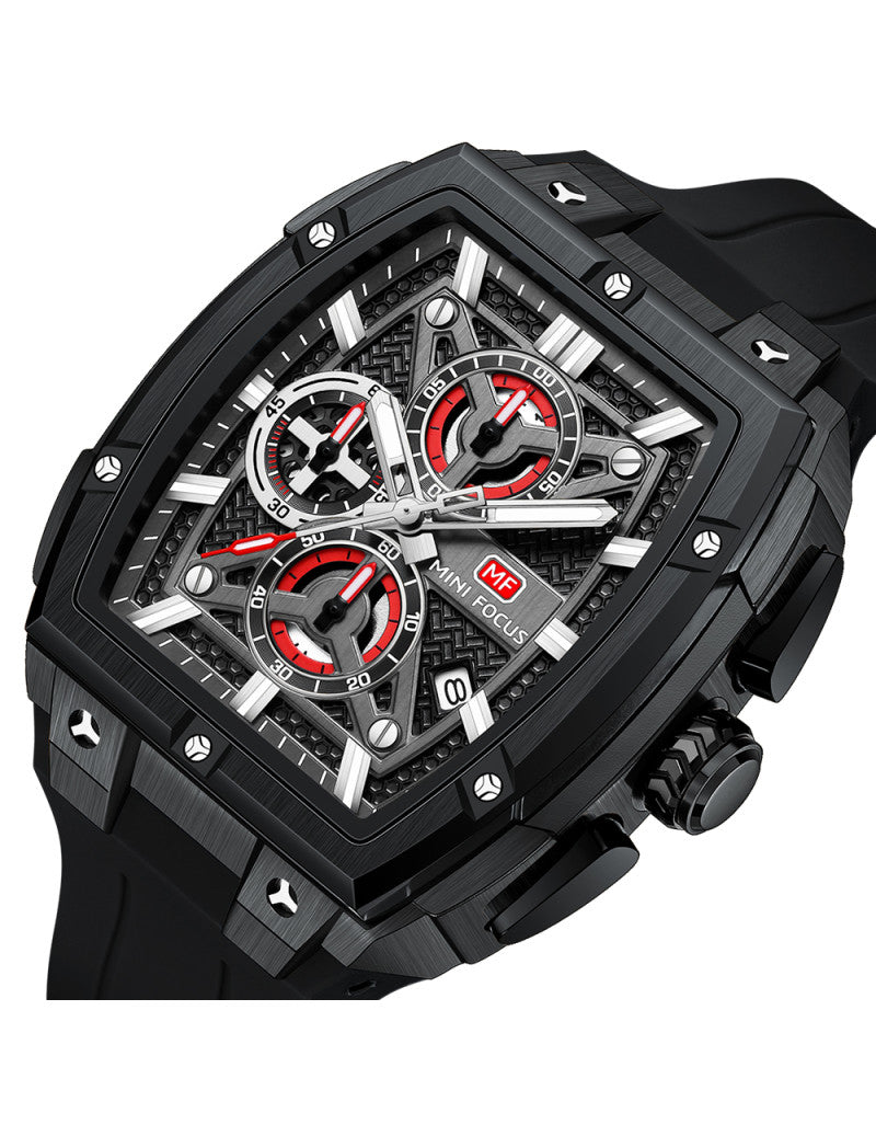 Mini Focus MF0602G.05 Men’s Sport Quartz Watch – Silicone Strap, Crystal Glass, 3ATM