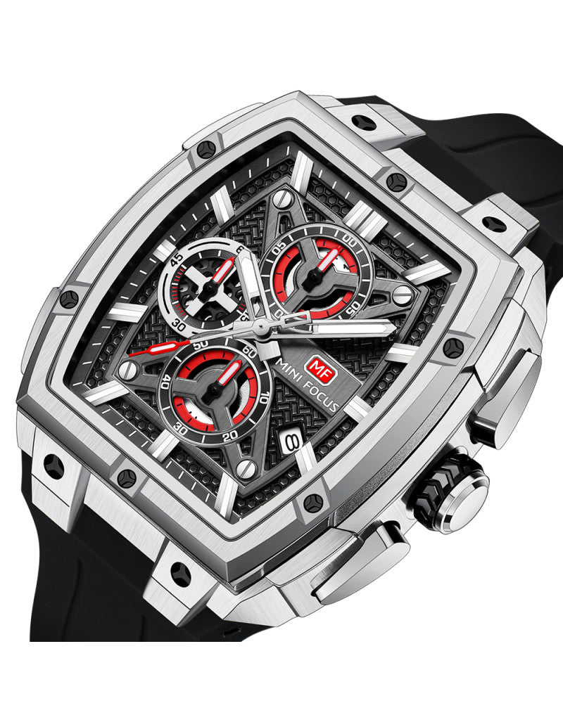 Mini Focus MF0602G.06 Men’s Sport Quartz Watch – Silicone Strap, Crystal Glass, 3ATM