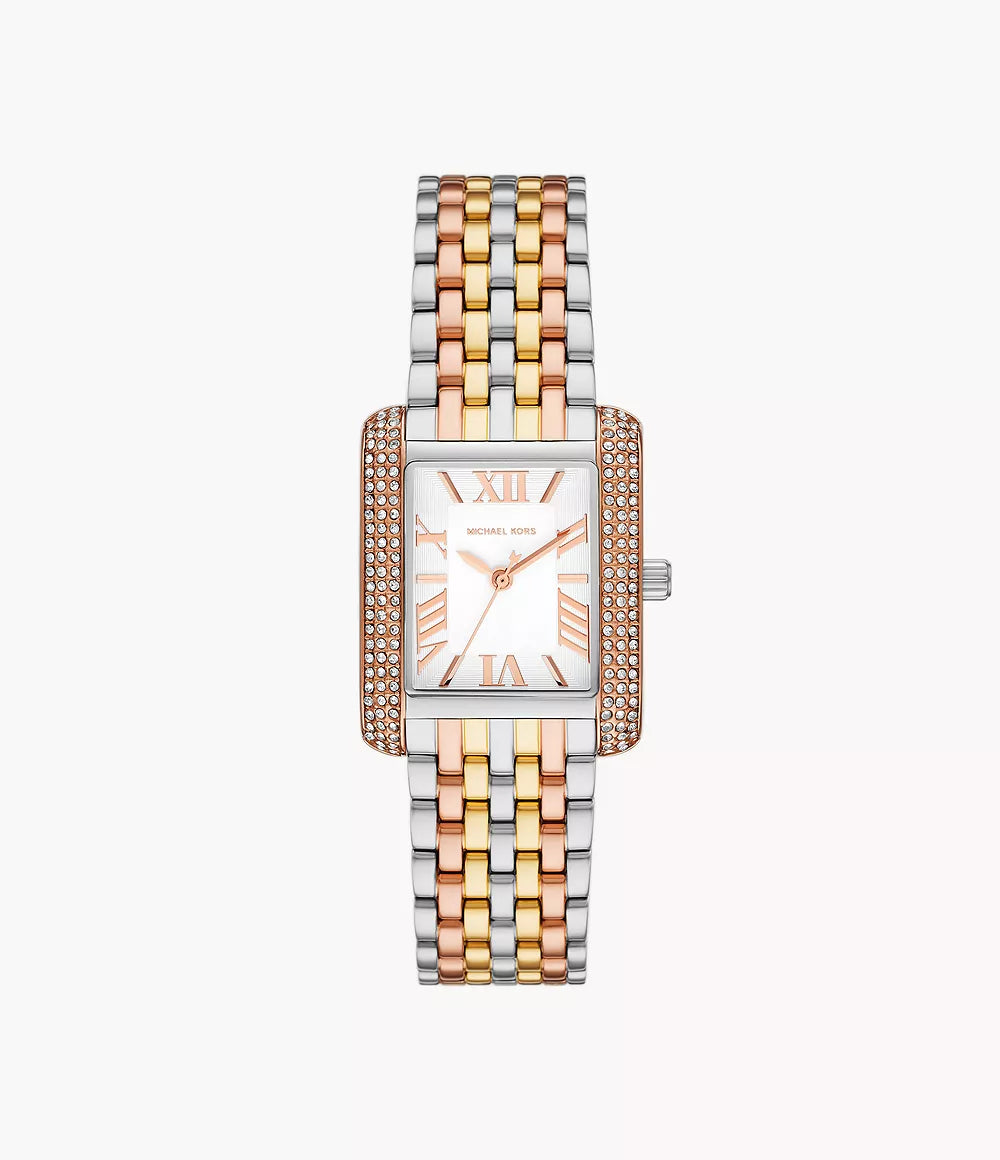 Michael Kors Emery Women’s Watch – Tri-Tone Stainless Steel, White Dial (Model MK4744)