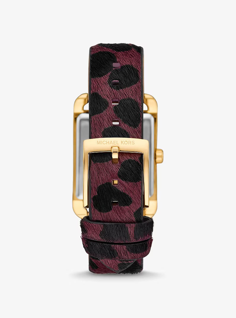 Michael Kors Monroe MKO1116 Women’s Gold-Tone Rectangular Watch with Burgundy Leopard Strap