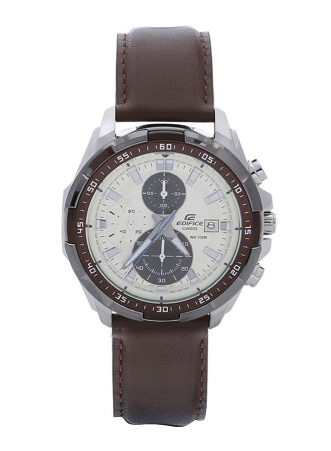 Casio Edifice EFR-539L-7BVUDF Men's Chronograph Quartz Watch, 54.1 mm, White & Black Dial, Brown Leather Strap, 100M Water Resistant