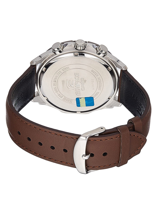 Casio Edifice EFR-539L-7BVUDF Men's Chronograph Quartz Watch, 54.1 mm, White & Black Dial, Brown Leather Strap, 100M Water Resistant