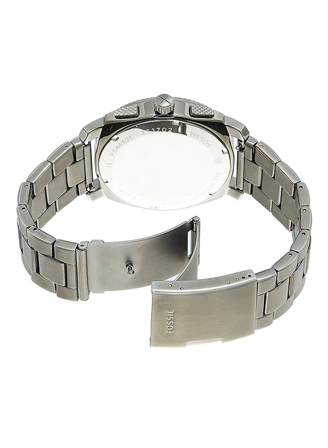 Fossil Men’s FS4662 Water Resistant Analog Watch – 42mm Stainless Steel Silver Bracelet, Black Dial