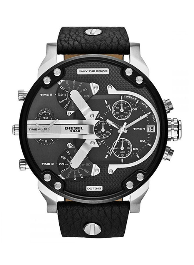 Diesel Mr. Daddy Men’s Watch DZ7313 – Black Dial, Black Genuine Leather Strap, Multifunction Quartz, 57mm