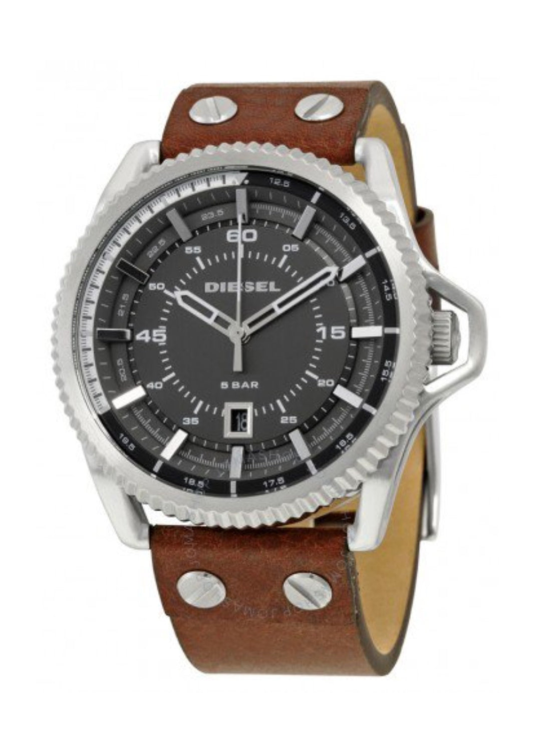 Diesel DZ1716 Rollcage Men's Analog Leather Watch – Black Dial, Brown Leather Strap & Quartz Movement