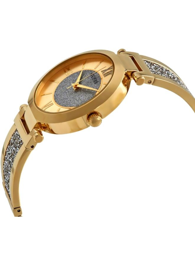 GUESS Women’s Aurora W1288L2 Gold-Tone Stainless Steel Watch – Crystal Bracelet & Glitter Dial, 36mm