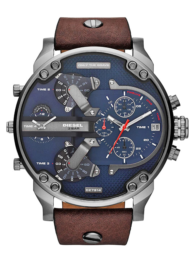 Diesel Mr. Daddy Men’s Watch DZ7314 – Blue Dial, Brown Genuine Leather Strap, Multifunction Quartz, 57×66mm