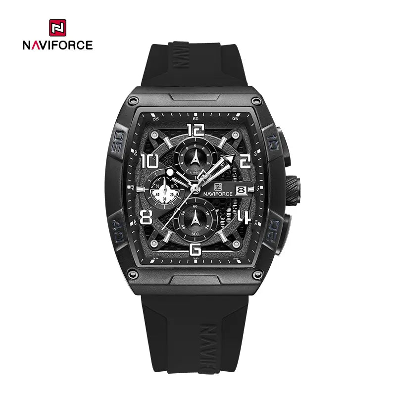 Naviforce NF8052-B-W-B Men’s Square Quartz Watch – Black Dial,