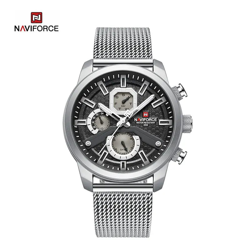 NAVIFORCE NF9211S S/B big face men’s sports multifunctional quartz Milan stainless steel strap watch