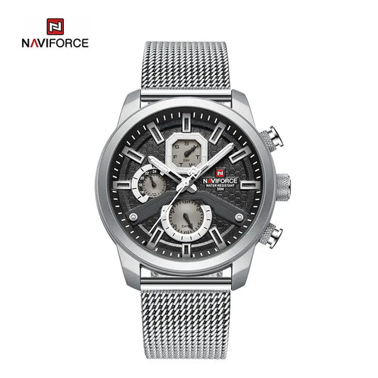 NAVIFORCE NF9211S S/B big face men’s sports multifunctional quartz Milan stainless steel strap watch