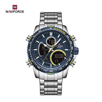 NAVIFORCE NF9182 S/BE Men Digital Sports Multifunction Chronograph Quartz Waterproof Stainless Steel Wristwatch
