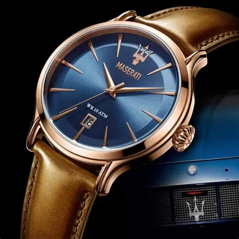 Maserati Epoca Men’s Watch R8851118001– Blue Dial, Brown Leather Strap, 42mm Quartz Analog
