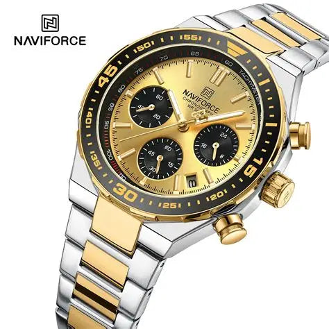 NAVIFORCE Men’s Watch NF8049-S-G-G – Gold Dial Stainless Steel Sport Elegance