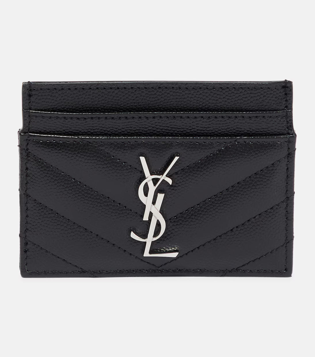 Saint Laurent Grain De Poudre Matelassé Chevron Monogram Credit Card Case – Black#13