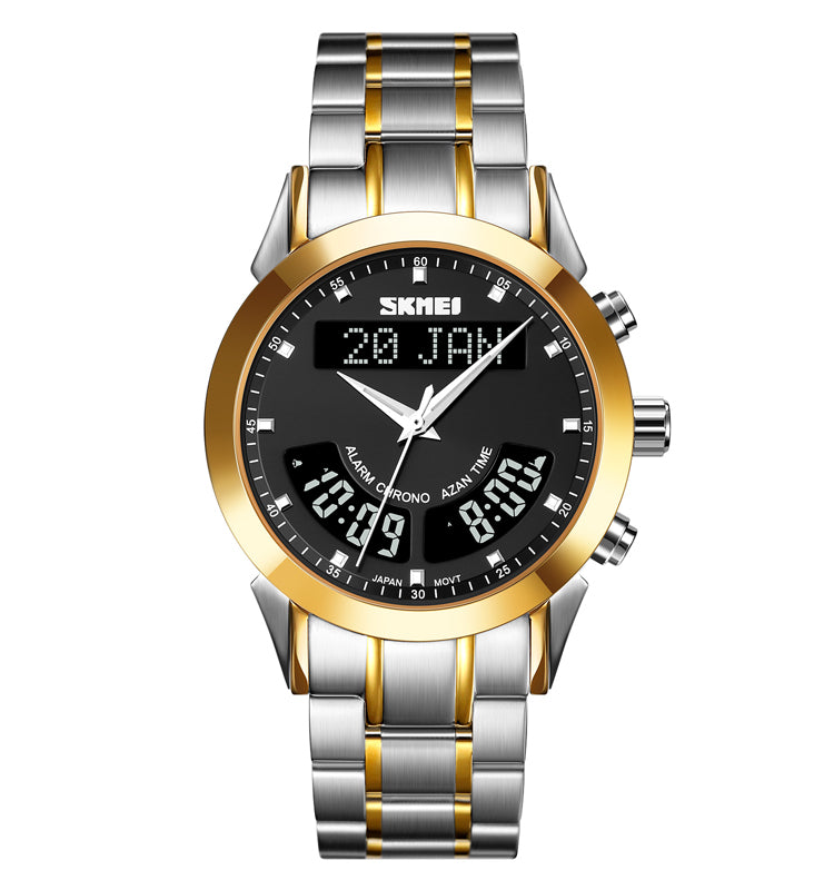 SKMEI Q036 Digital Muslim Prayer Watch – Qibla Direction & Azan Reminder | Stainless Steel, 30M Water Resistant