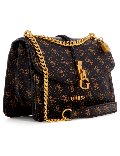 GUESS G James 4G Logo Handbag – Brown Quilted Faux Leather with Gold Hardware