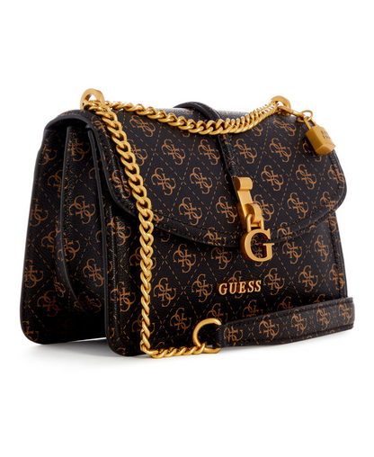 GUESS G James 4G Logo Handbag – Brown Quilted Faux Leather with Gold Hardware