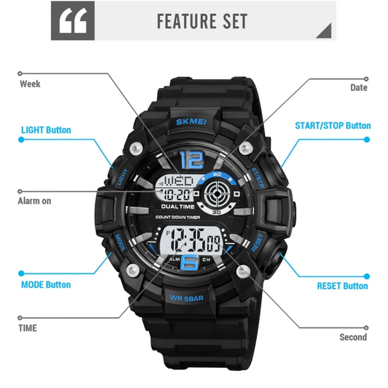 SKMEI 2018 Men's Digital Sports Watch – Water Resistant, Alarm, Stopwatch & Countdown Timer