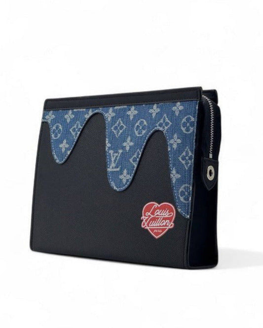 LV x Nigo Denim & Leather Clutch Bag