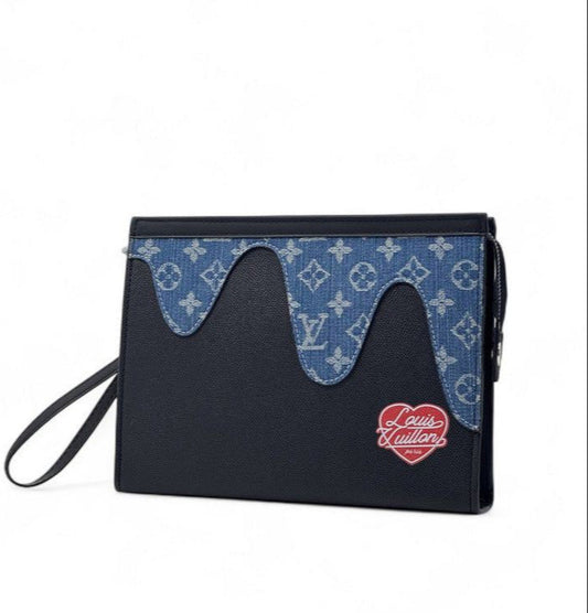 LV x Nigo Denim & Leather Clutch Bag