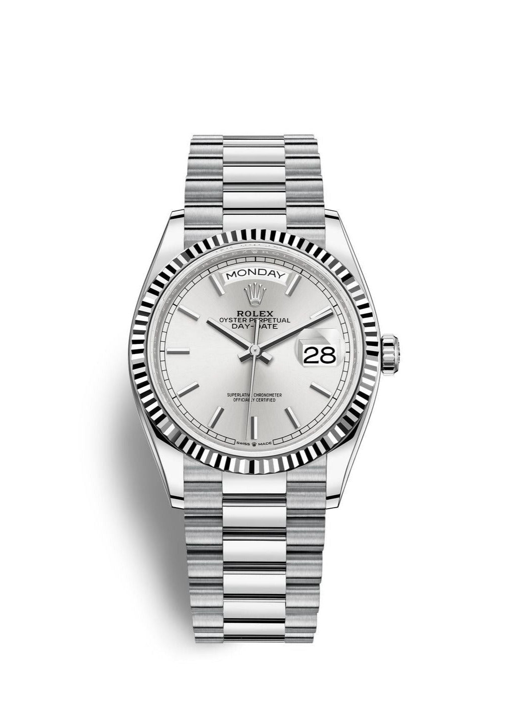 Rolex Day-Date Watch For Men - Silver Dial