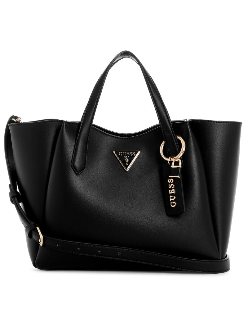 Guess Black Women Tote Handbag – Elegant Structured Leather Shoulder Bag with Logo Charm#195